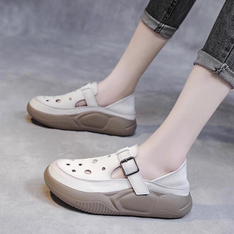 Leather retro bag head sandals 2025 summer wear new fashionable cool slippers non-slip breathable hollow mother shoes