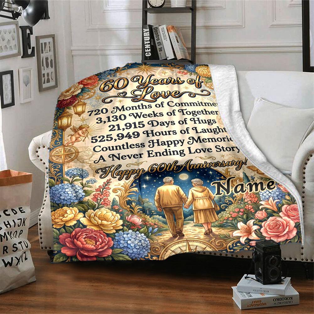 Vintage 60Th Birthday Celebration Blanket Customize Your Name Warmthful Decor Perfect For Sofa Couch Office Bed Picnics For All Occasions Stylish