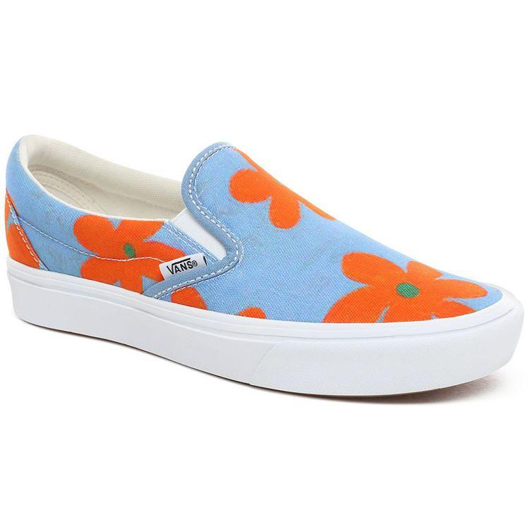 Vans Ines Longevial X  Slip-On Comfycush Orange Floral Pattern Low-Top Skate Shoes Women Sneakers Blue VN0A3WMDSXJ