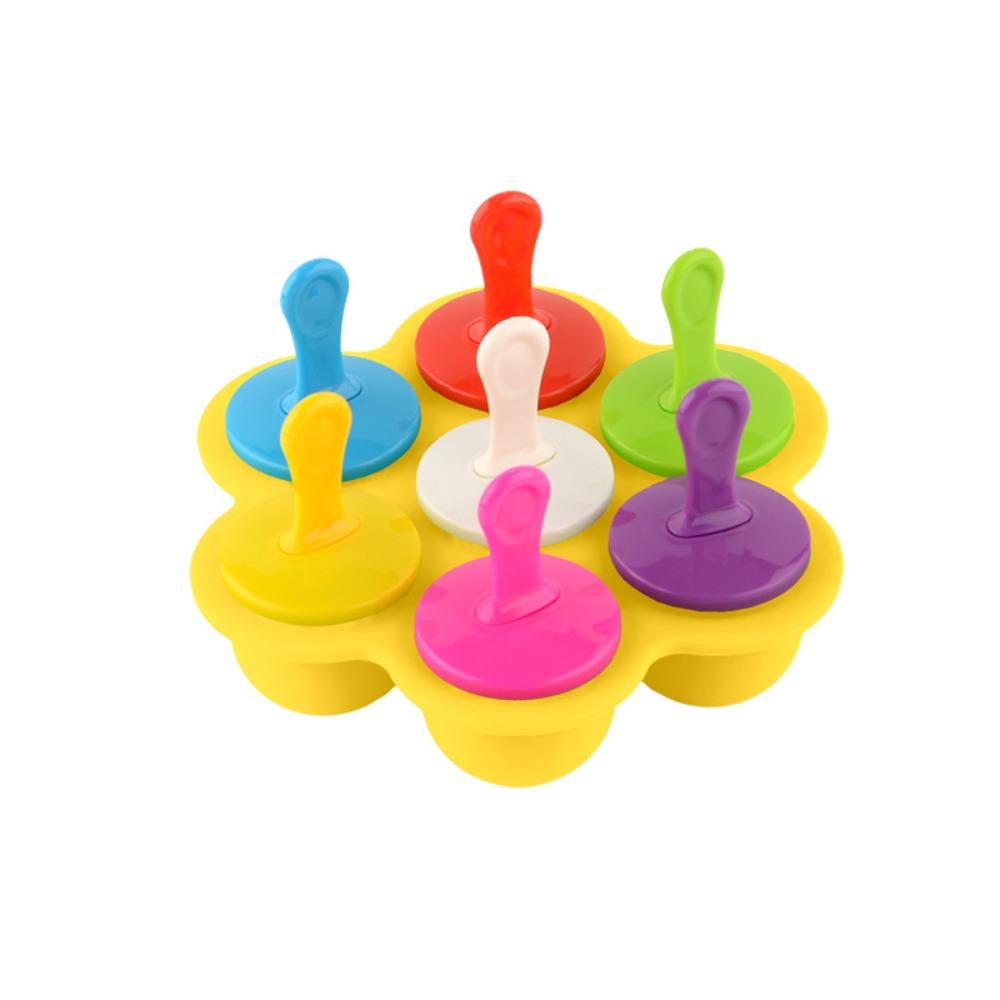 

7-Hole DIY Ice Cream Stick Silicone Mold Baby Fruit Milkshake Ice Cream Ball Maker Popsicle Mold Home Kitchen Accessories Tools жовтий