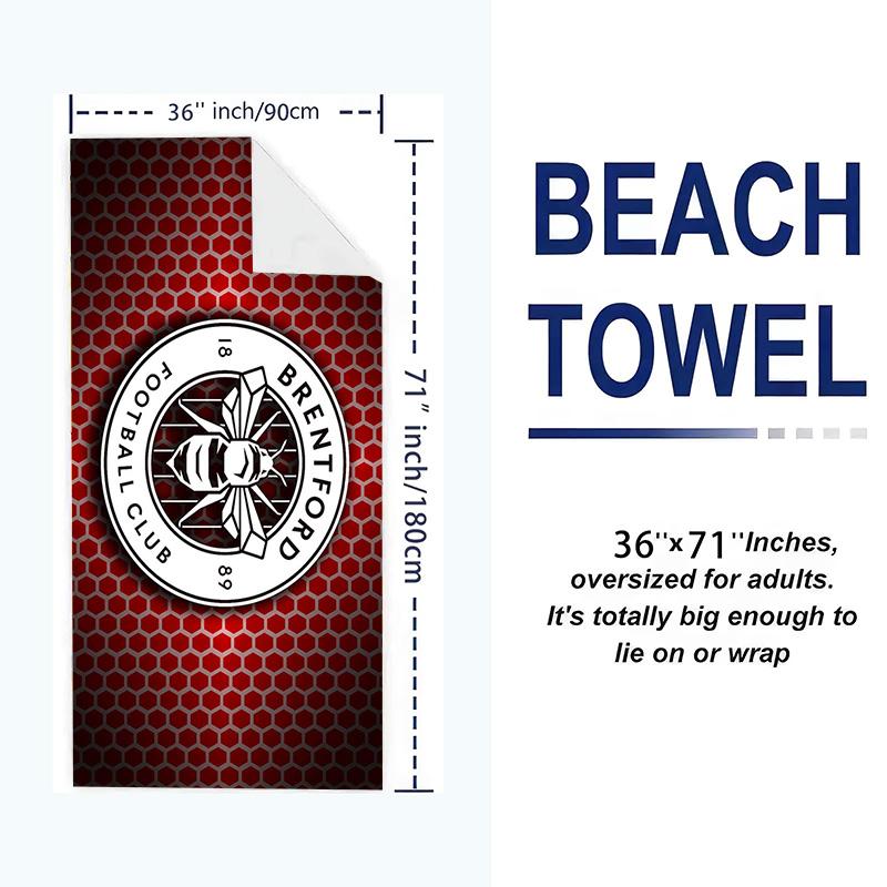 Brentford FC Print Beach Towel, Large Soft Quick Dry Towel for Beach Camping Swimming