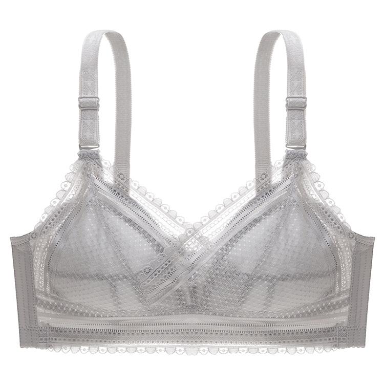 Xinghai No Steel Ring Gathering Adjustment Type Thin Crystal Cup Bra Fat Mm Large Size Large Chest Small Bra
