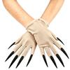Dark Gloves with Long Nails for Halloween Witch Party, Short Stretch Fit