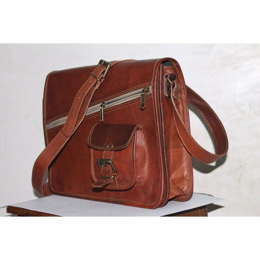 Unisex echte 15" Leder Vintage Laptop Schulter Aktentasche Messenger Bag