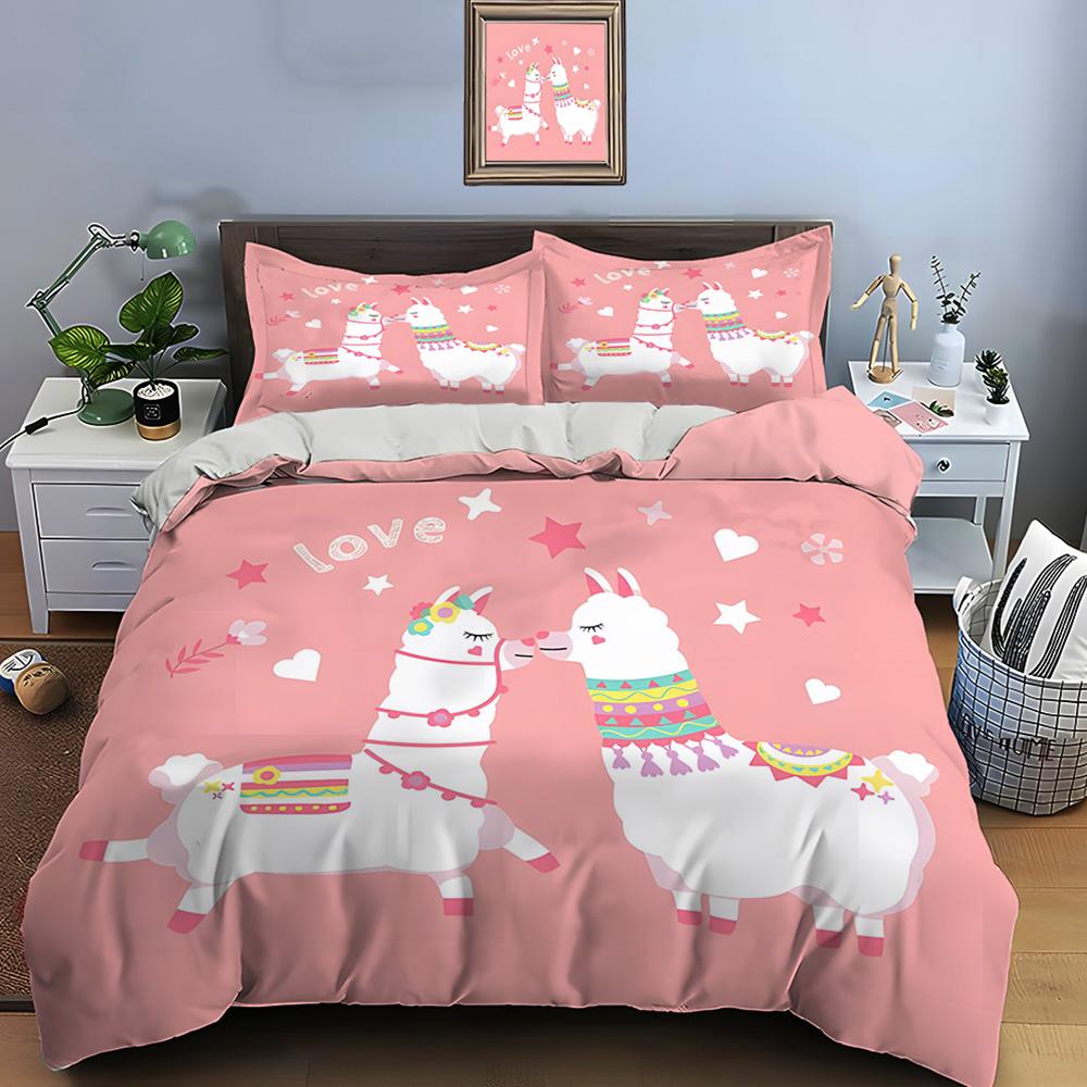 Cute Cartoon Llama Alpaca Print Bedding Set Duvet Cover 1 Duvet Cover 2 Pillowcases Adult And Children Bedding Set Luxury Gifts
