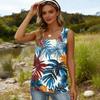 Women's Summer Casual Pleated Square Neck Sleeveless Tank Top Printed T-Shirt