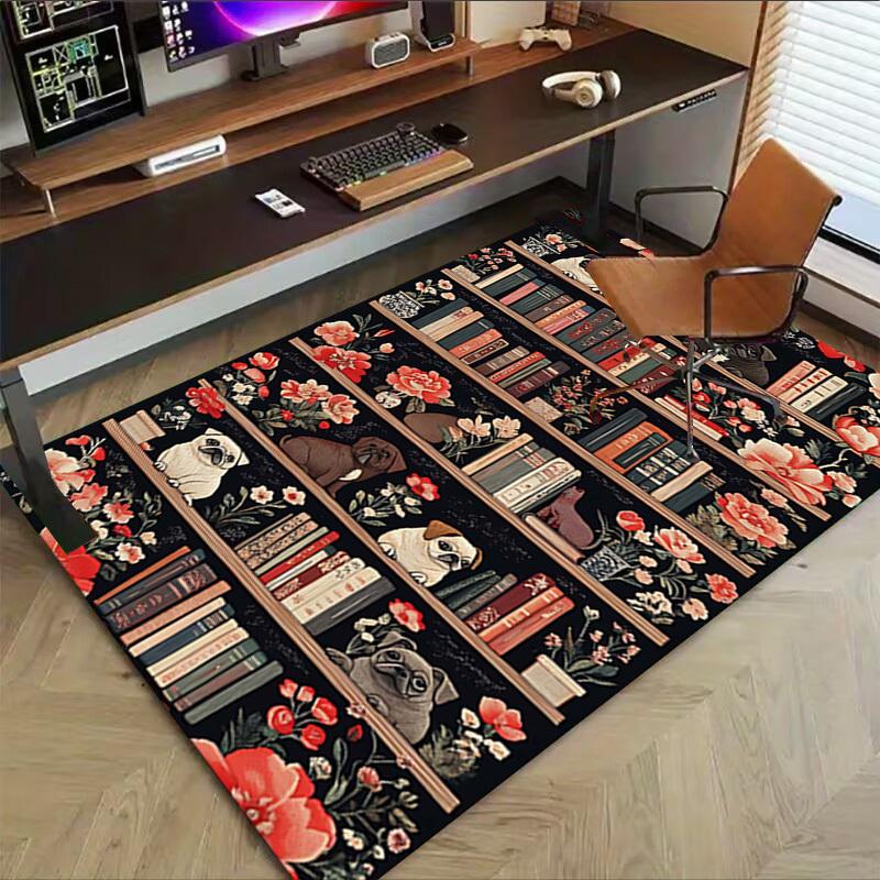 1PC Bookshelf Flowers Extra Large Non Slip Floor Carpet, Office, Family, Bedroom, Studio   Large Area Rug Indoor Rugs, , Vibrant Colors