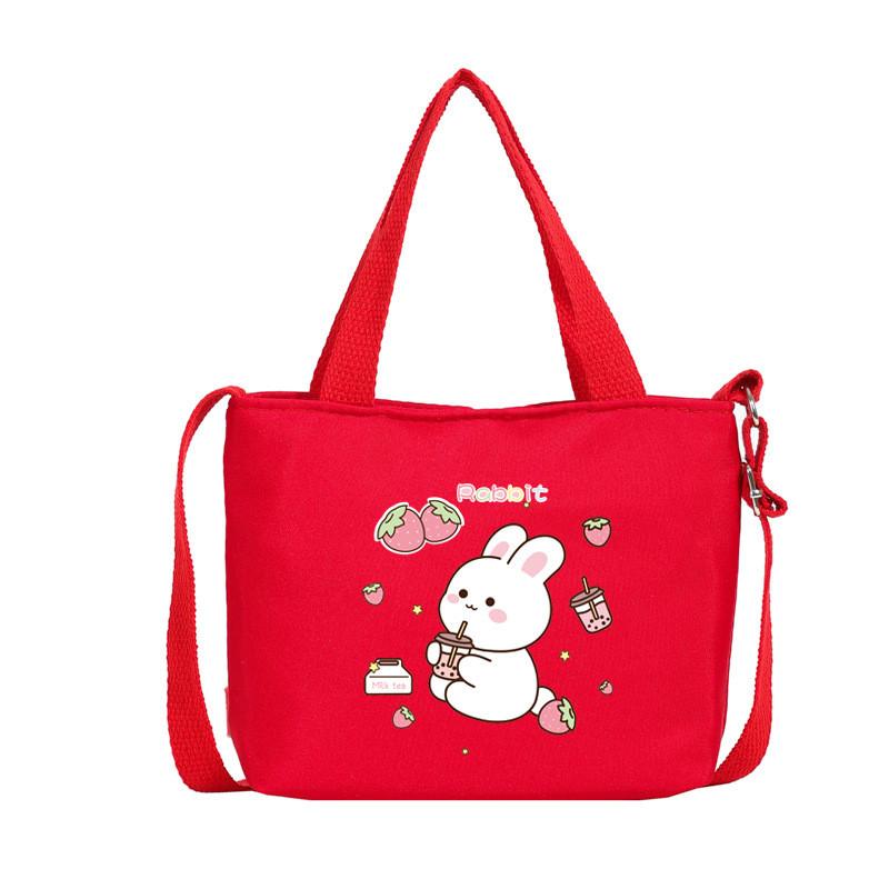 Cartoon Cute Rabbit Strawberry Print Children Shoulder Canvas Bag For Daily Use