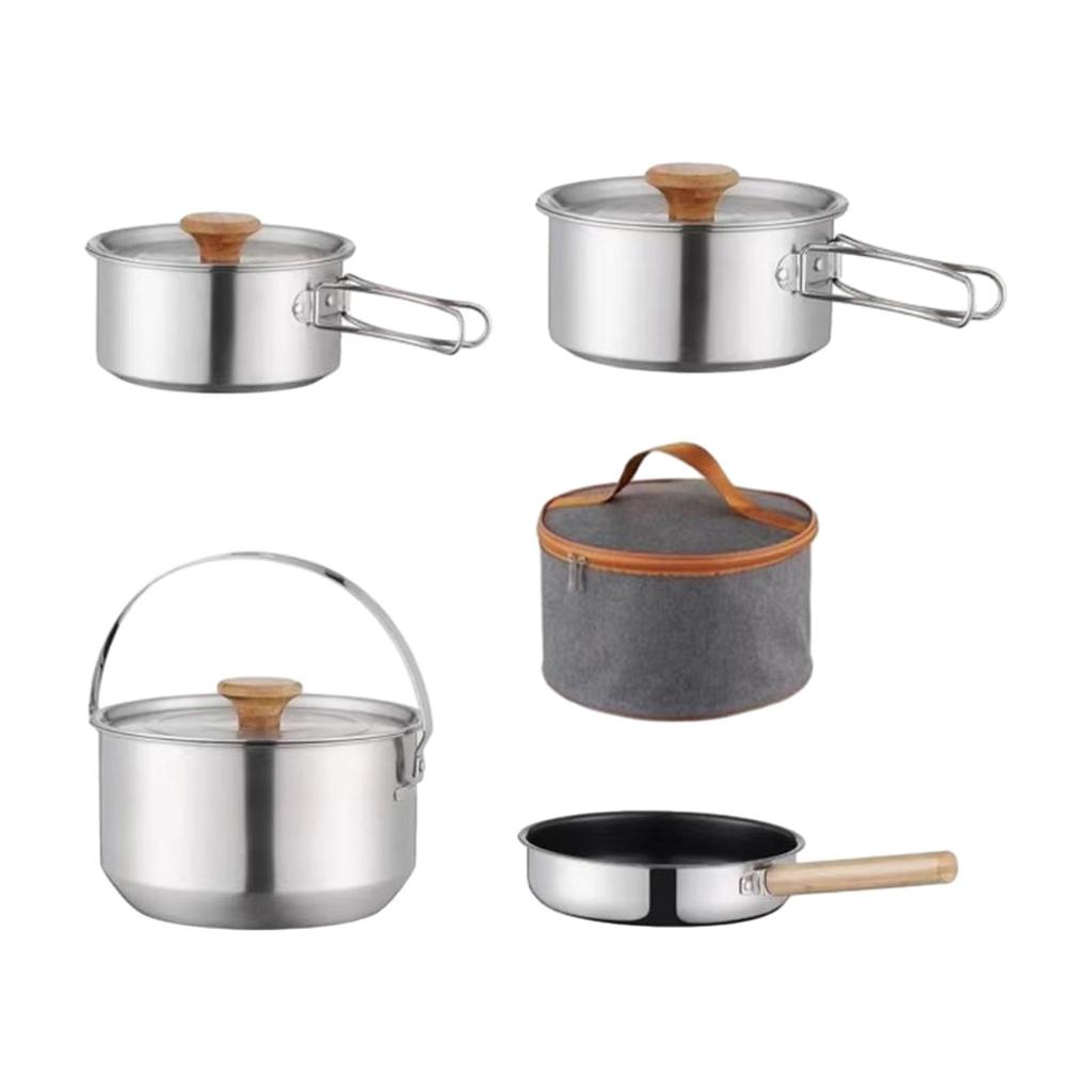 6 Pieces Camp Cookware Camping Mess Kit Portable Cooking Pot Pan Stainless Steel Frying