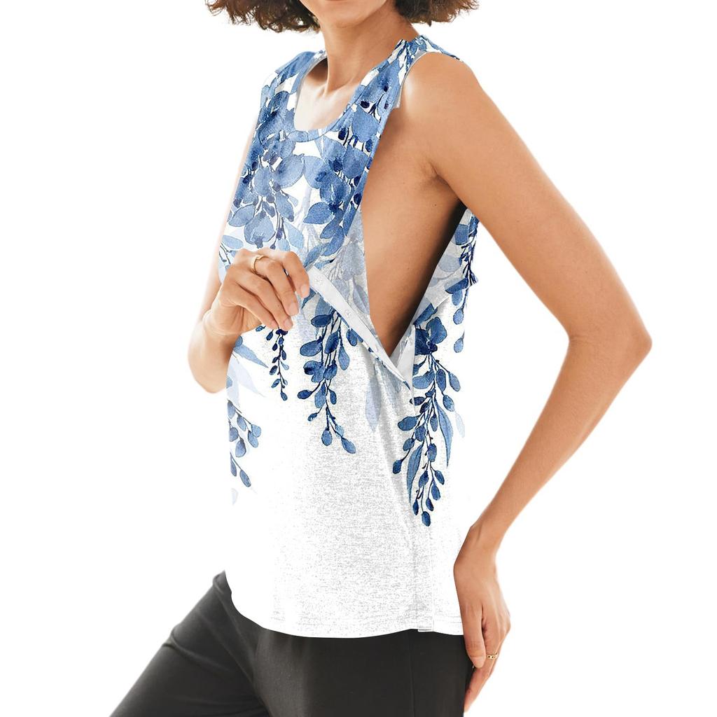 Women Shoulder Surgery Shirt Sleeveless Top with Snap Closure and Floral Print Adjustable Sleeve Design Post Operative Clothing for Recovery