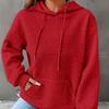 Büyük Beden Günlük Sweatshirt, Kadın Büyük Beden Düz Waffle Desen Uzun Kollu Cepli Bağcıklı Kapüşonlu Sweatshirt