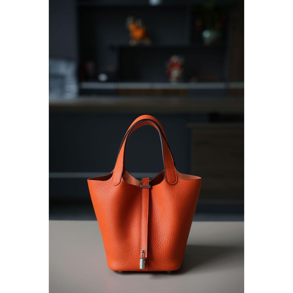 TC First Layer Cowhide Wax Thread Hand-sewn Vegetable Basket All-steel Hardware Brushed Oil Edge Handbag Craftsman Code