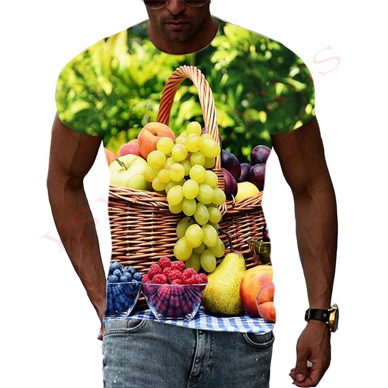 Summer Round Neck 3D Fun Fruit Pattern Print Top Fashionable Casual Short Sleeved Men's T-shirts