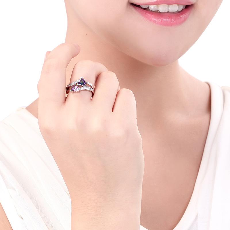 Popular Color Double Heart-Shaped Colorful Zircon Ring, Platform Jewelry.