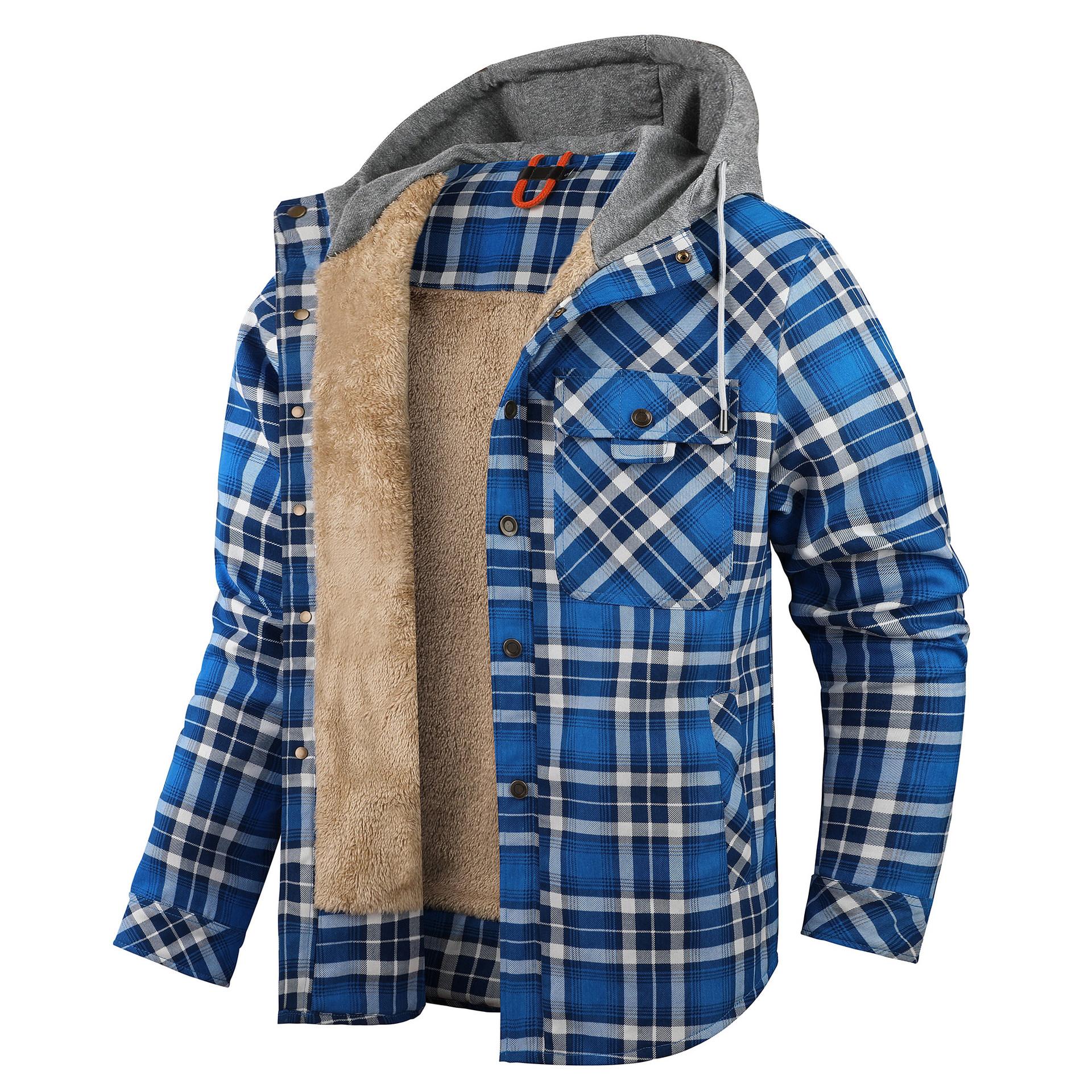 

Men s Winter Hooded Warm Jackets Thicken Casual Plaid Work Fleece Clothing XS