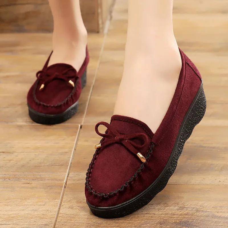 Fashion Sapatos Femininas Women Fashion Round Toe Wine Red Height Increased Anti Skid Shoes Lady Cool Black Comfort Work Loafers Ea233