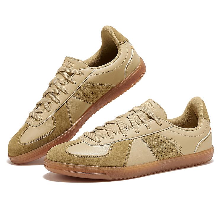 Skechers Training Shoes Soft Leather Comfortable Casual Color Block Versatile Durable Breathable Low Top Sneakers Men Sneakers Brown 254153-TAN