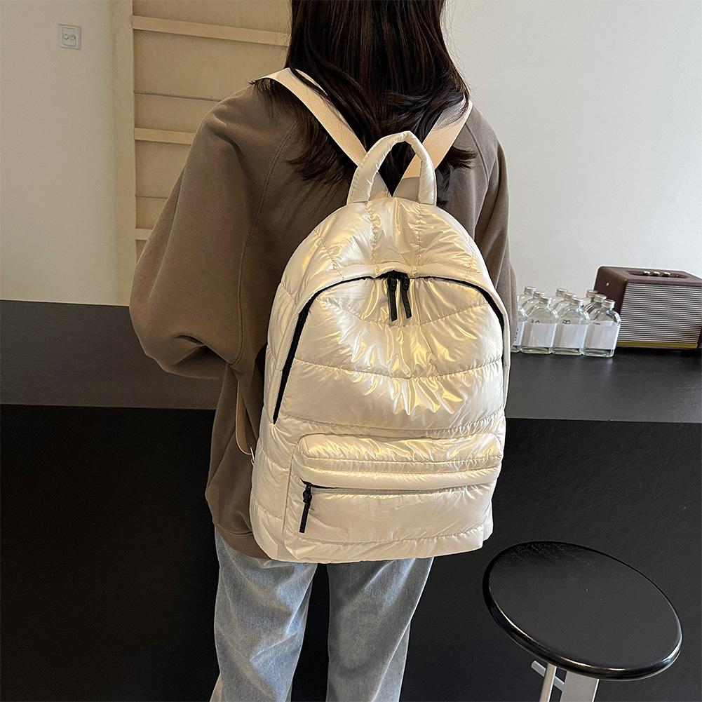 Zaino imbottito invernale Puffer per donna, grande capacità, cotone piuma, borsa da scuola, zaino casual