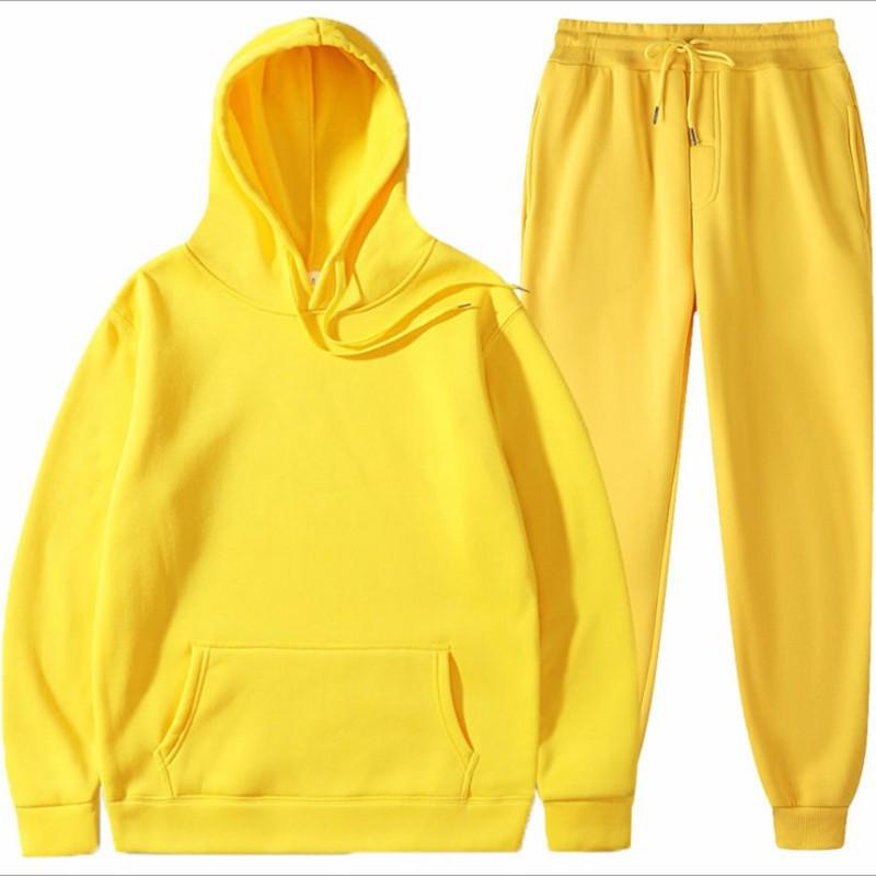 Men's Trendy Casual Two-Piece Hoodie Set - Solid Color for Autumn and Spring