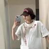Heavy cotton American white short-sleeved t-shirt women's summer new loose large size fat mm lazy wind half-sleeved top