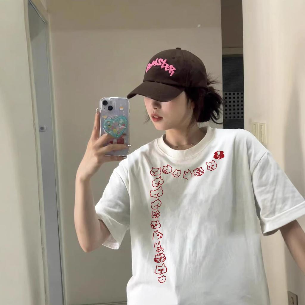 Heavy cotton American white short-sleeved t-shirt women's summer new loose large size fat mm lazy wind half-sleeved top