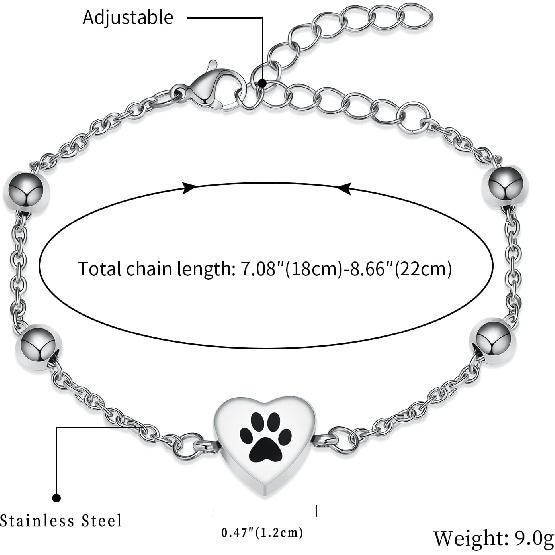 Shajwo Urn Bracelet for Ashes for Women Men Dog Cat Paw Print Pet Cremation Jewelry Adjustable Memorial Keepsake Link Bracelet
