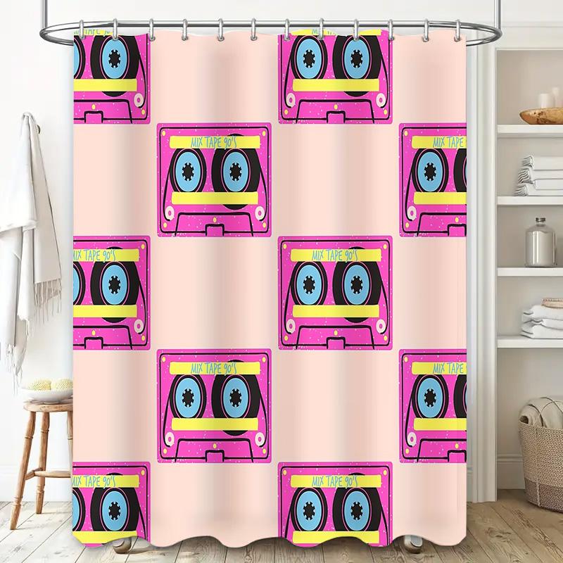 Vintage Cassette Shower Curtain Music Lover Gift Retro Aesthetic Bathroom Decor Waterproof Fabric Tapestry Wall Hanging Room Div