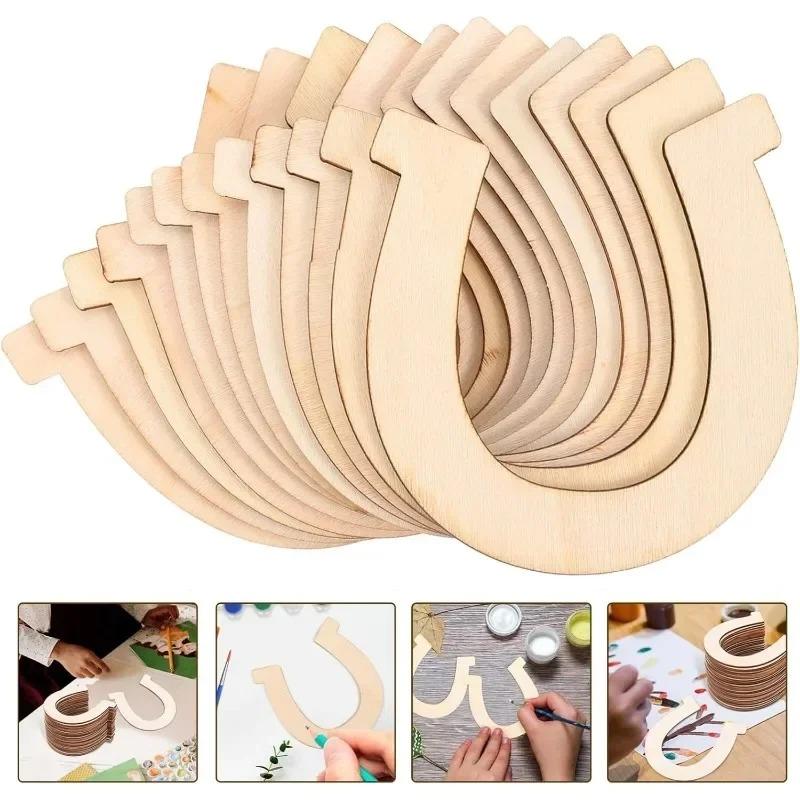 10pcs/lot Wooden Horseshoe Cutouts, Unfinished Wood Horseshoes Blank Horseshoe DIY Horseshoe Chips for DIY Craft Wedding