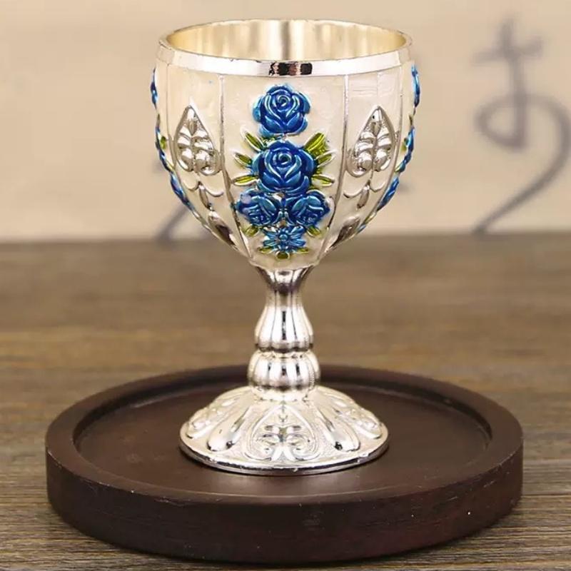 Wine Glass, Carved Mini Spirit Vodka Cup, Vintage Alloy Portable White Wine Goblet, Creative Wedding Party Decoration, 30ml,1pcs