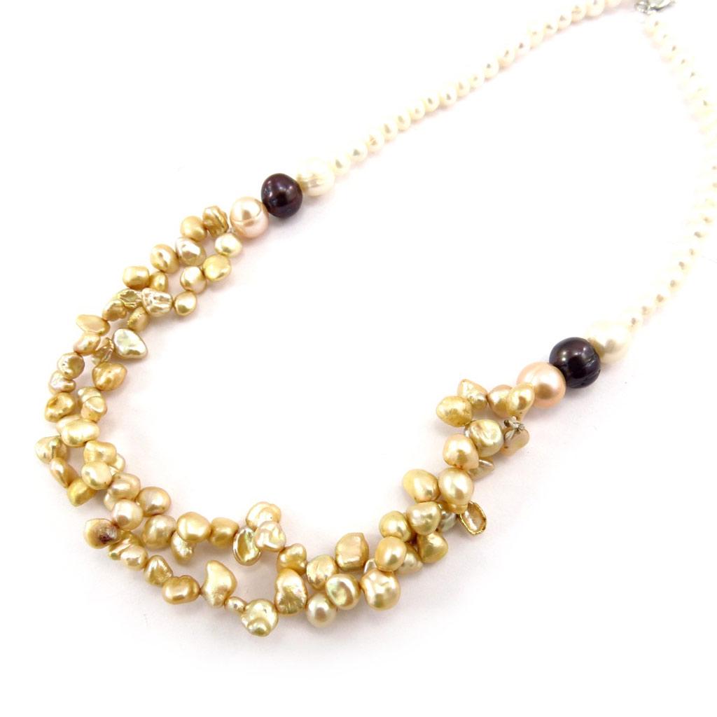 Les Trésors De Lily [K1002] - Collier 'Beauté BIWA' beige doré ivoire