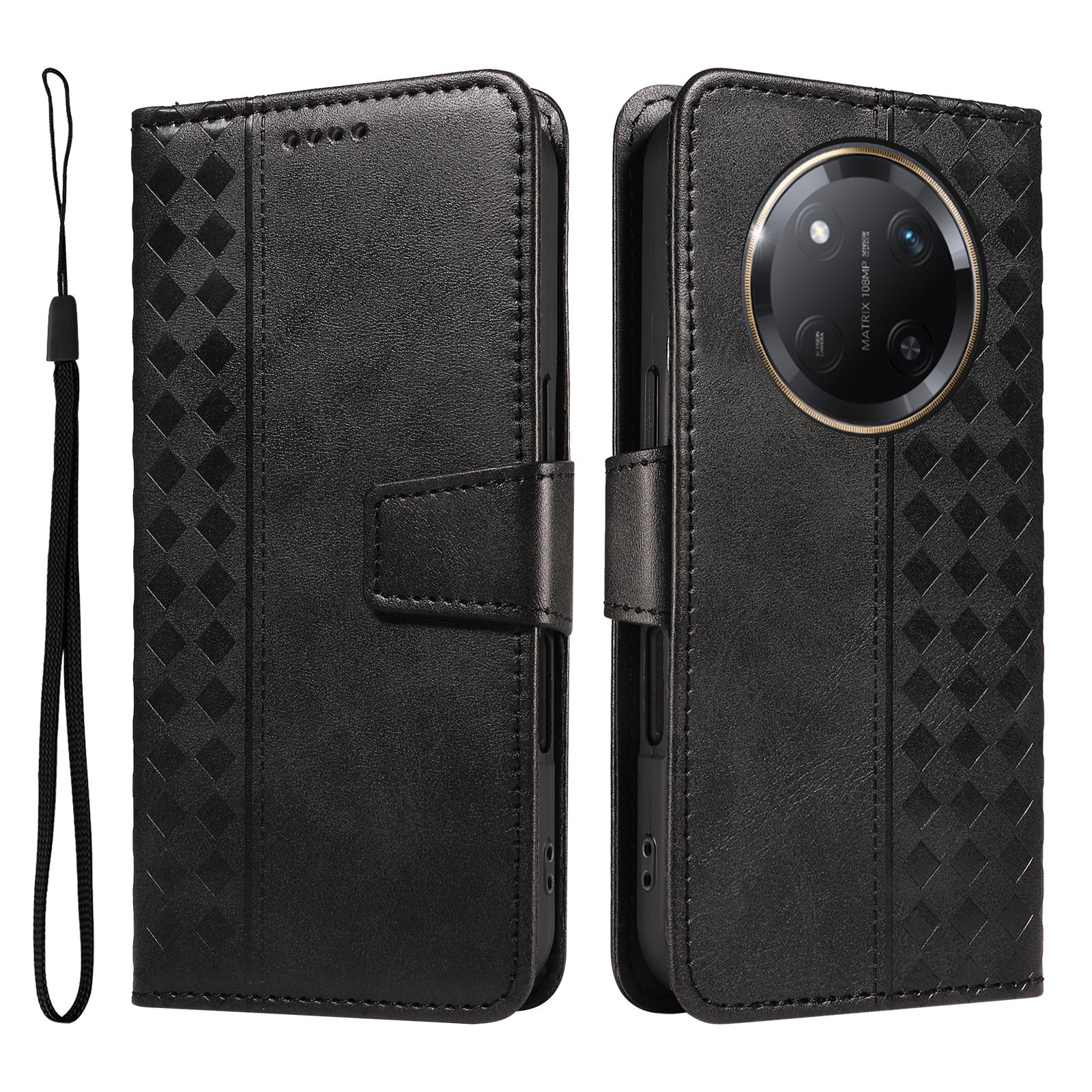 

Для Honor X60 Pro 5G/Honor X9c 5G Шкіряний Чохол Гаманець Підставка З Тисненням Сіткою Чохол для Телефону з Ремінцем Black