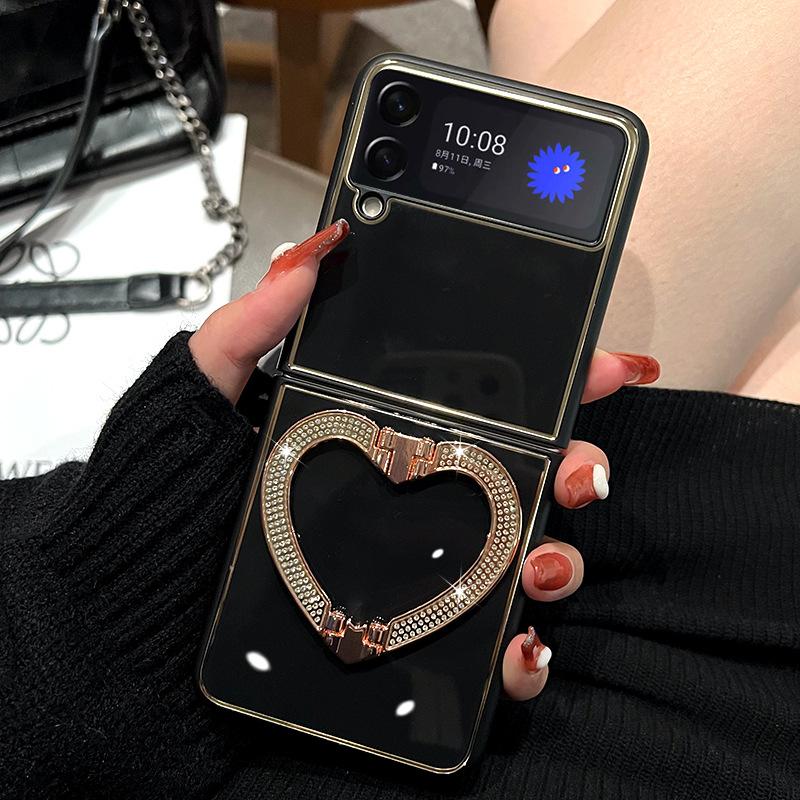 Diamond Hearts Phone Stand Case for Samsung Galaxy Z Flip 3 Z Flip 4 5G Hard PC Back Cover for ZFlip3 Case Protective Shell