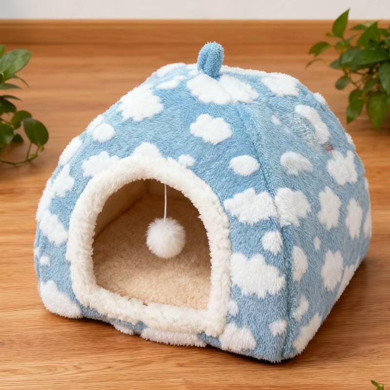Winter Warm Enclosed Cat House Thickened Triangular Pet Bed Cozy Deep Sleep