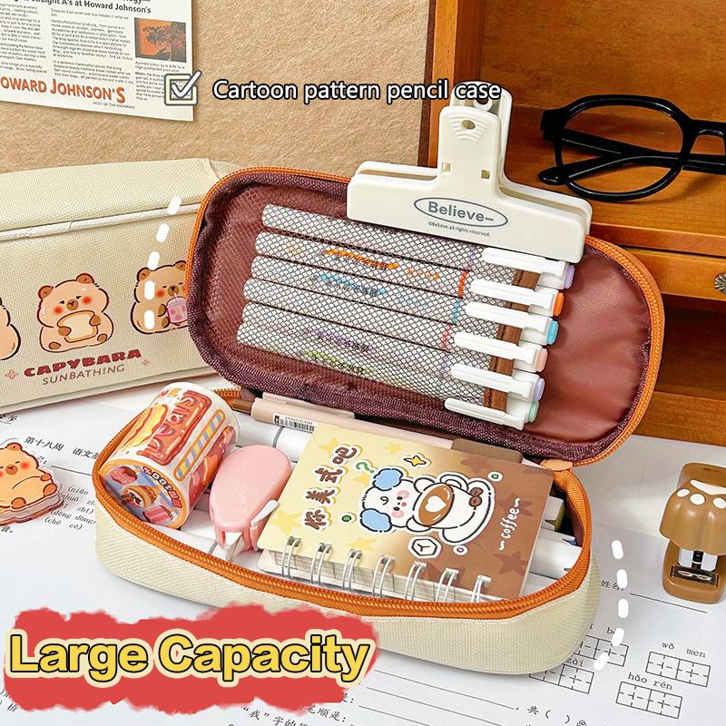 Cute Capybara Canvas Pencil Case Large Capacity Pen Bag For Student Stationery School Supplies Cosmetics Travel Storage Bag