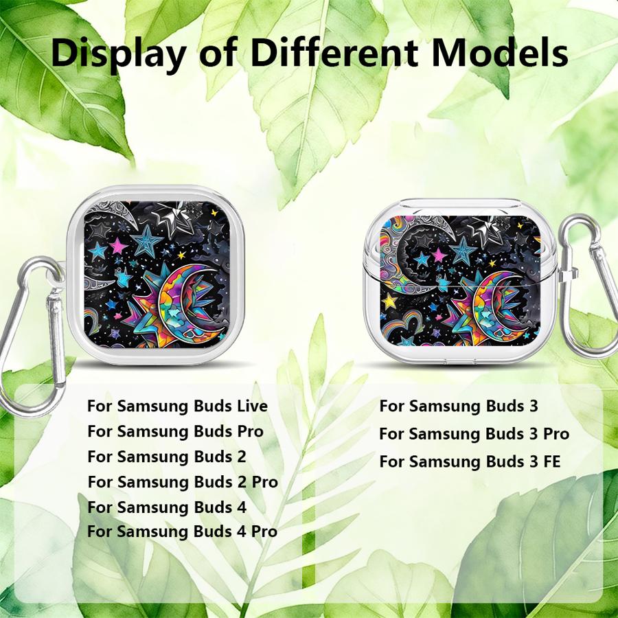 Clear Earphone Cases Cover With Hook Case For Samsung Galaxy Buds 4 Pro Live 2Pro 2 4Pro 3Pro 3 FE Star Moon Pattern