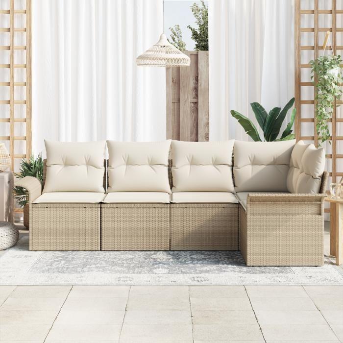 VidaXL Ensemble de 5 pièces de canapé de jardin avec coussins en beige rotin synthétique 3345361