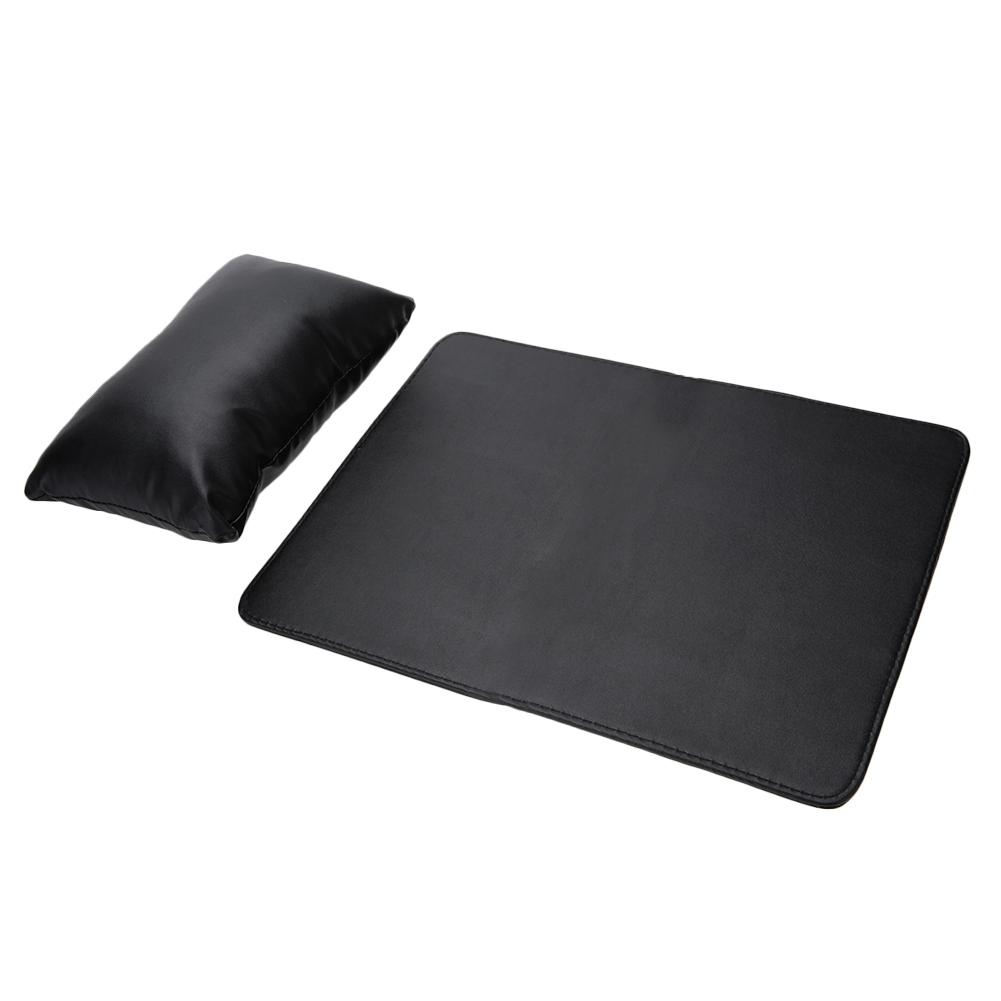 Soft PU Leather Detachable Washable Hand Rest Pillow + Folding Manicure Table Mat Black