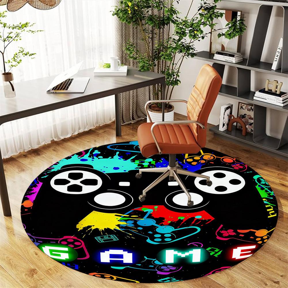 1PC Gamepad Gaming Round Chair mat Area Rug - Non-Slip, Floor Mat for Office, Bedroom, and Indoor Decor -Gift D1127209