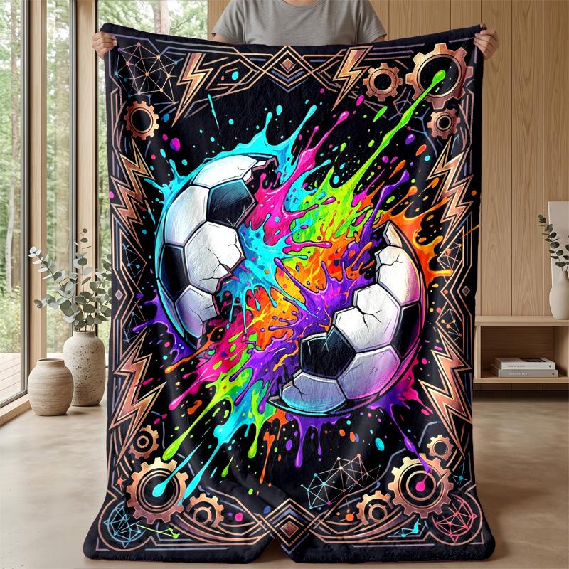 Soccer Ball Splash Art 9 Theme blanket Lightweight Warm Flannel Blanket Decorative Throw Blanket for Home Decoration