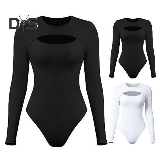 Dámské body Sexy dutý Slim Fit Dlouhé rukávy Kulatý límec Jednobarevné Strečové Prodyšné Měkké Podzimní Dámské Dámské Trikotové Top Dámské Oblečení