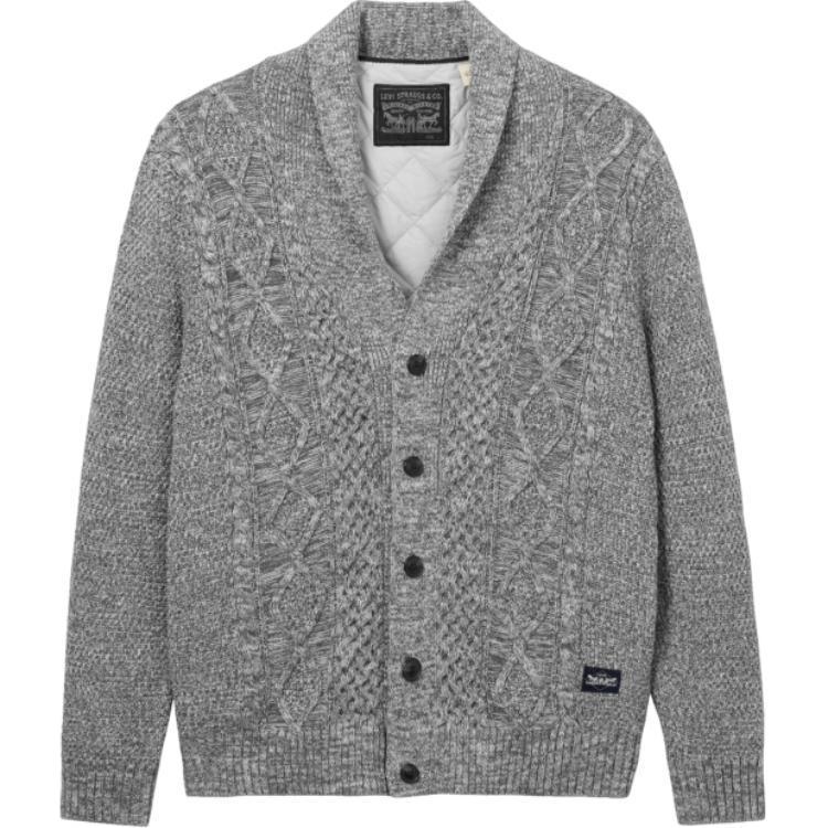 Levis Removable Loose Simple Comfortable Cardigan Sweater Men sweater Gray 001DT-0001