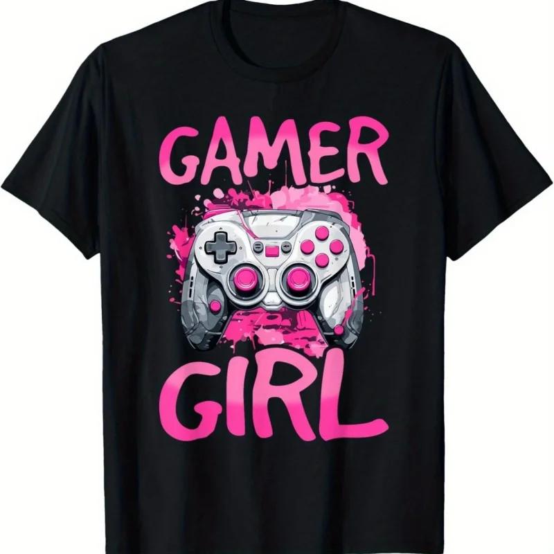 

Gamer Girl Video Game Controller Graphic Tee Breathable Casual Cotton Short Sleeve TShirt for Unisex S
