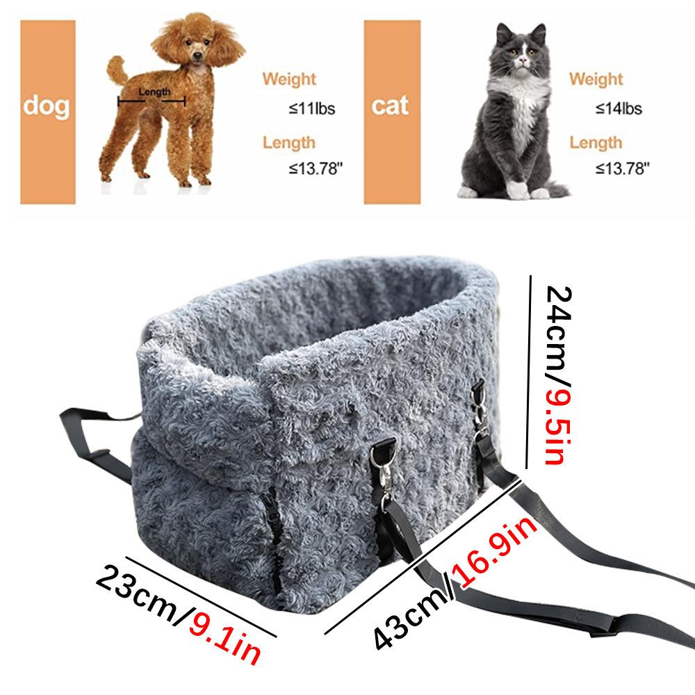 Pet Dog Car Seat Adjustable Straps Central Control Nonslip Dog Beds Safe Car Armrest Box Kennel Bed for for Medium Small Sized Puppy Cat Dog