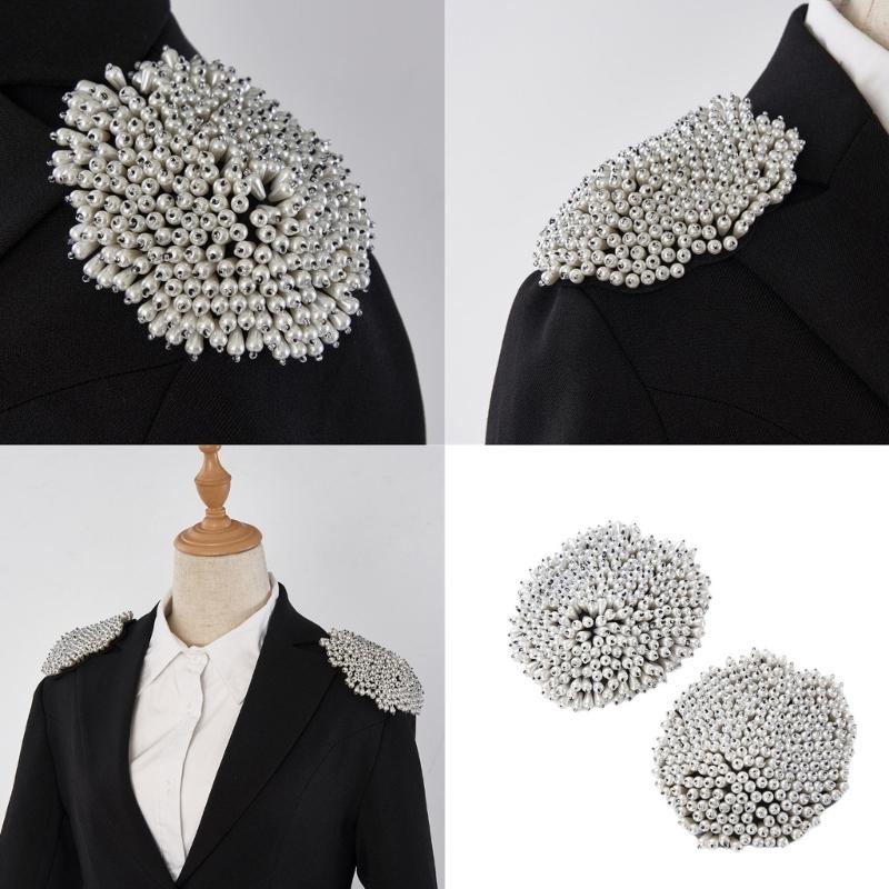 Premium Imitation Pearls Embellished Shoulder Pads Comfort for Business Event Weddings Uniforms