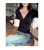 Women's Lyocell Tencel Wool Lace-up V-Neck Slimming Base Layer Top for Autumn/Winter