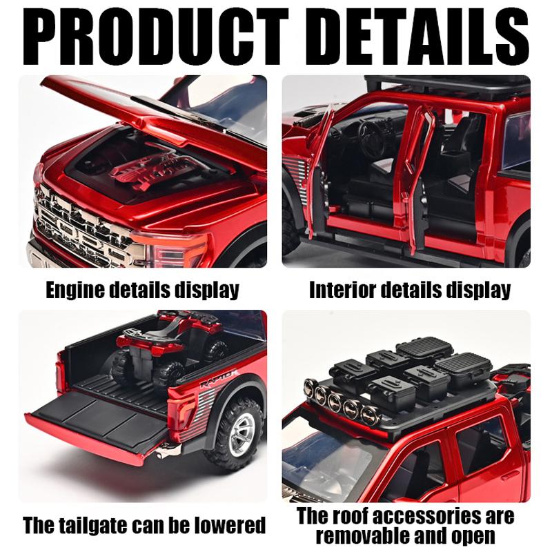 1/24 Ford F150 Off Road Pickup Truck Diecast Model Car Metal Alloy High Simulation Collection Hobby Display Birthday Gift for Friend