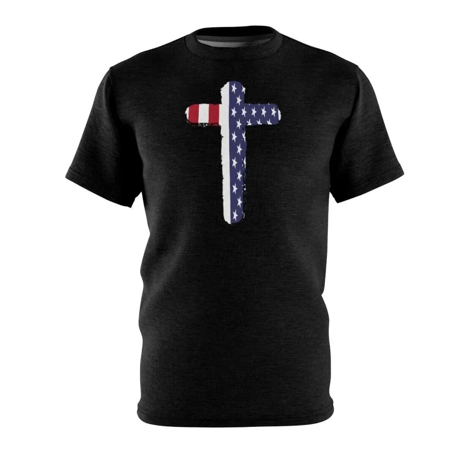 Faith God Jesus American Flag Cross T Shirt S чёрный