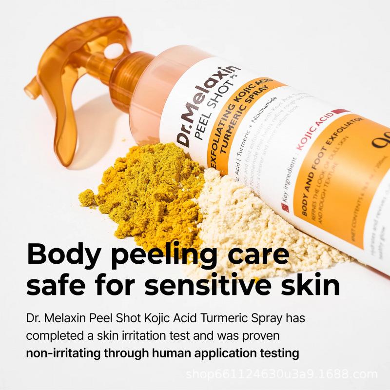 DR Kojic Acid Turmeric Exfoliating Spray Body Foot Skin Brightening Gentle Dead Skin Remover for Rough Dark Knees Elbows Joints Whole Body Cleansing