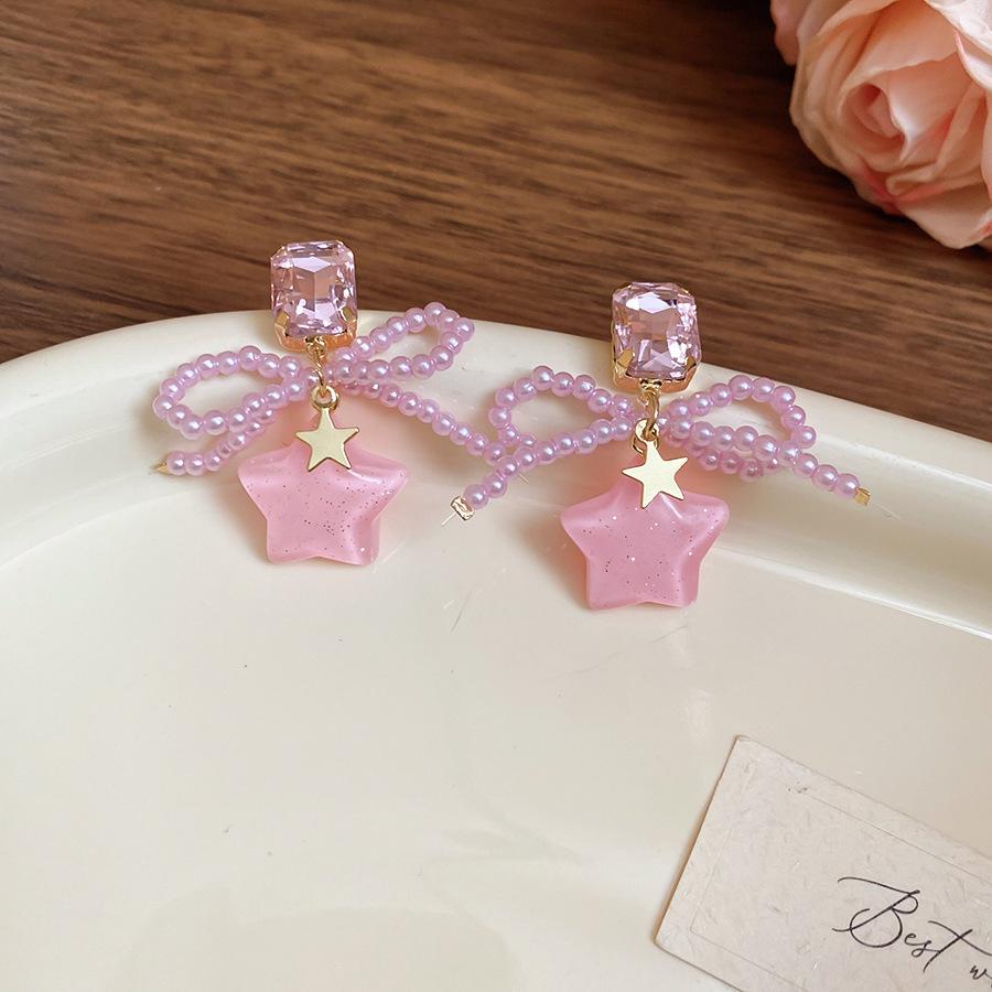 Bow Star Pearl Beaded Pendant Necklace Fresh Sweet Collarbone Chain ins Niche Neck Chain Women