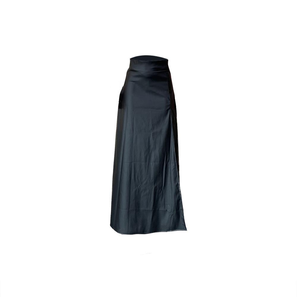 Sleek Leather Jacket & High-Slit Midi Skirt Set with Irregular Hem - Sexy European & American Style